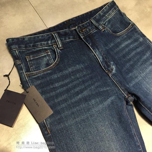 PRADA牛仔褲 19春夏新款 普拉達水洗深藍色牛仔長褲  tzy1729